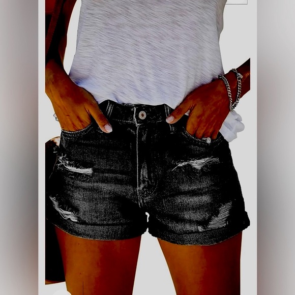 Old Navy Distressed Boyfriend Jean Shorts, Black, Mid Rise, Cuffed, Size 4 - Picture 11 of 12